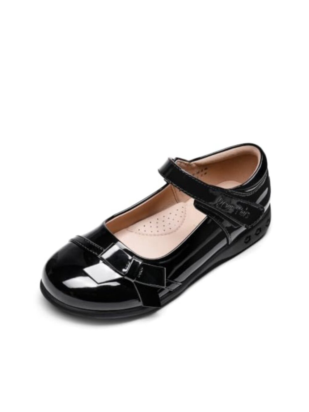 Girls Mary Jane Flats School Uniform Shoes Hook & Loop Bow Round Toe